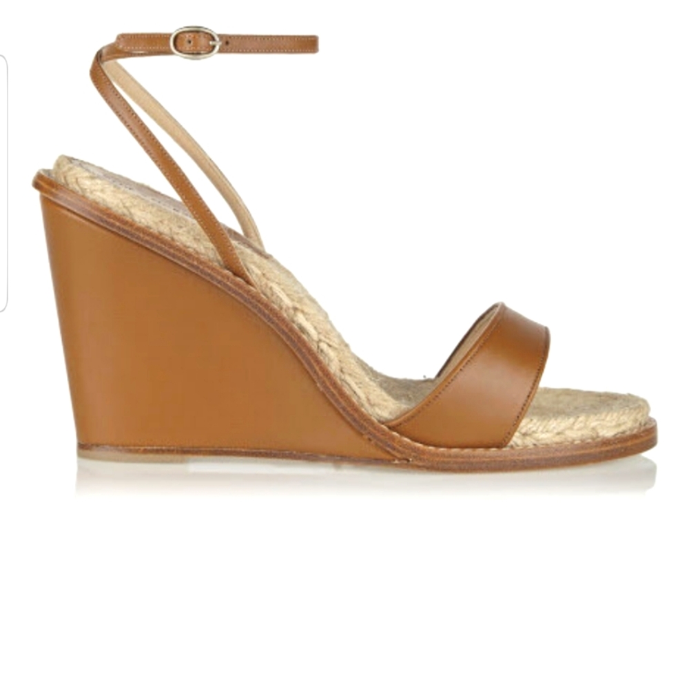 Paul Andrew Tan Leather Wedge Sandals